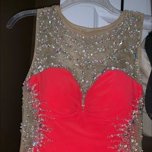 Beautiful corral rhinestone prom dress